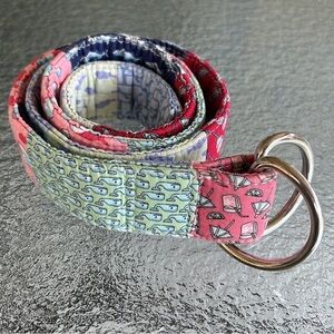 Vineyard Vines Patchwork Belt Whale Lacrosse Cocktails Beachy Size M D-Ring